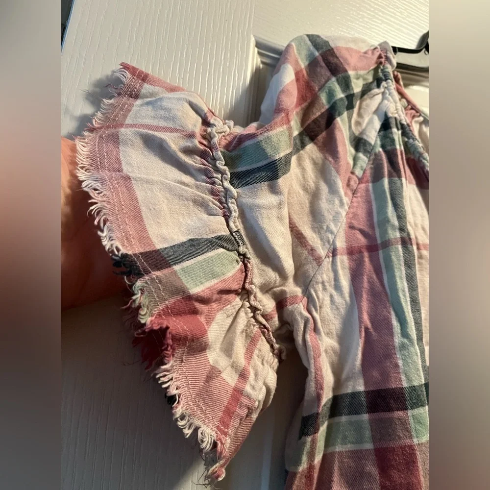 True Craft Pink and Green Plaid Blouse with distressed edging. - Picture 6 of 7